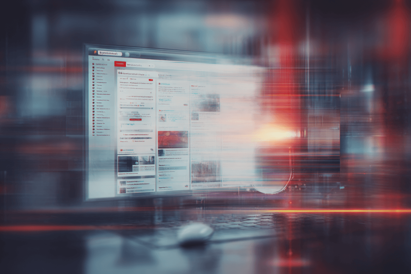 Stylised digital composition with a search result screen and cursor