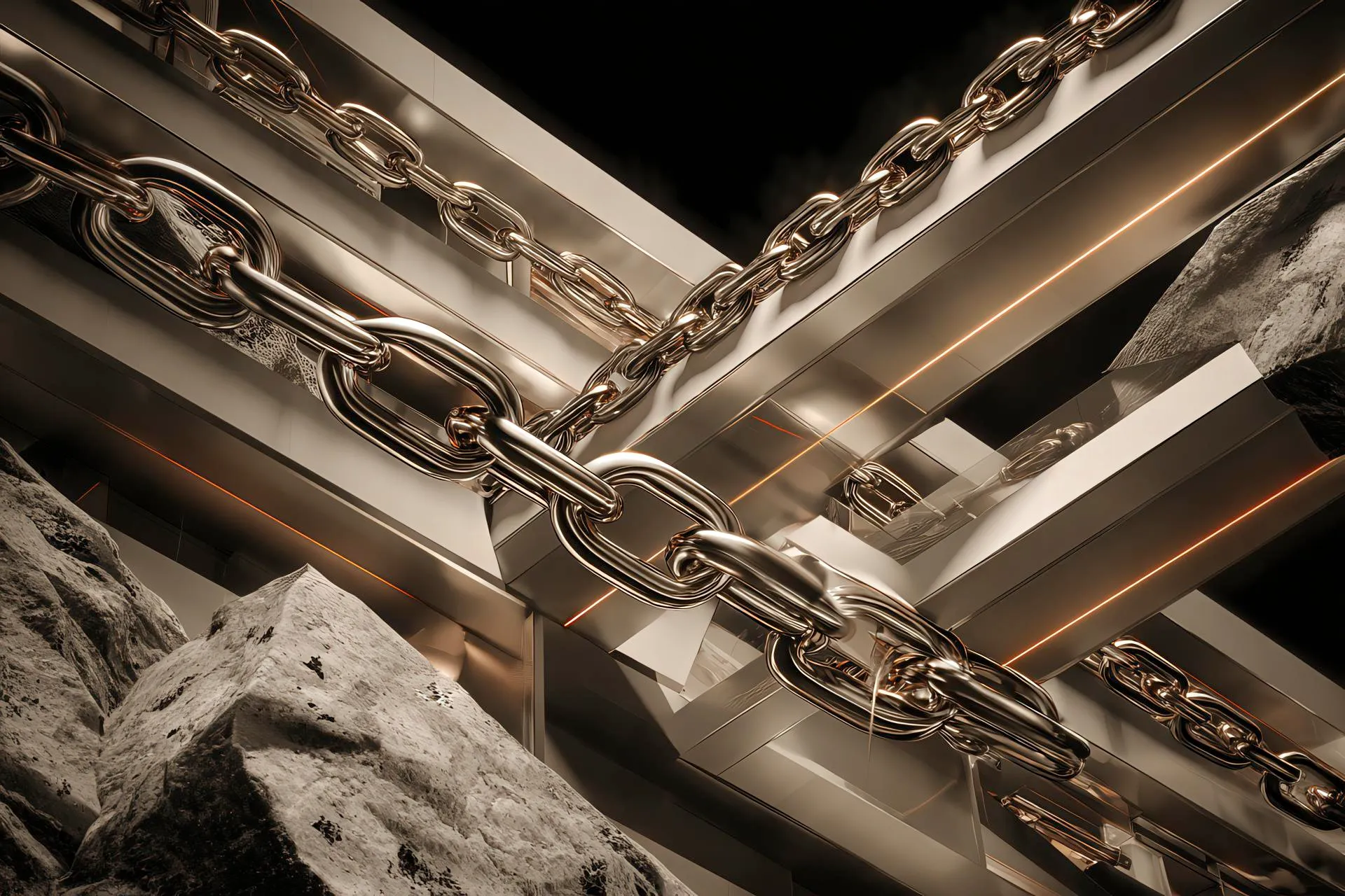 Editorial-style visual of glowing ethical chains with elegant corporate atmosphere