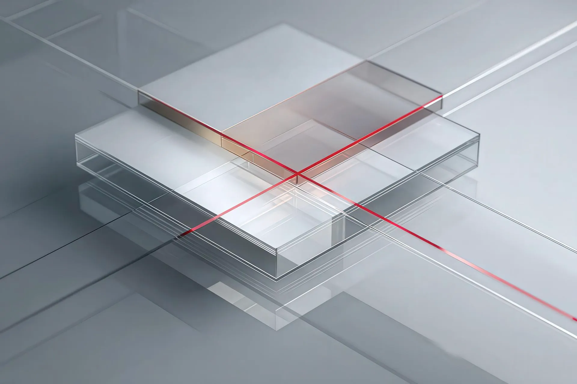 Conceptual architectural composition with Swiss grid and red line symbolizing brand structure and trust