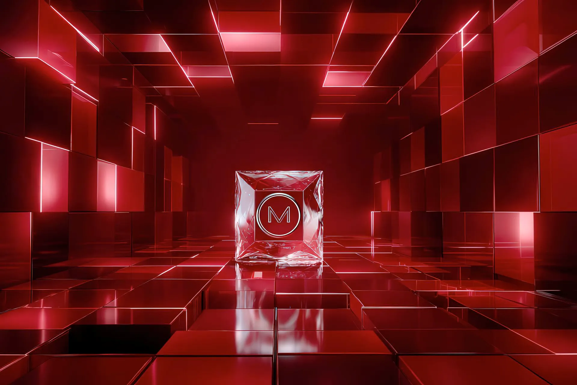 Abstract red grid with crystal logo symbolizing brand valuation